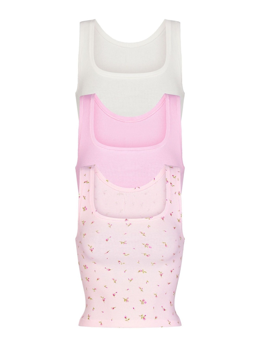 Dead stock Skims Cotton Rib Tank - pink & pink floral